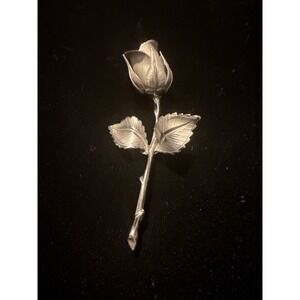 Cute Vintage Giovanni Silver Tone Long Stem Rose Pin